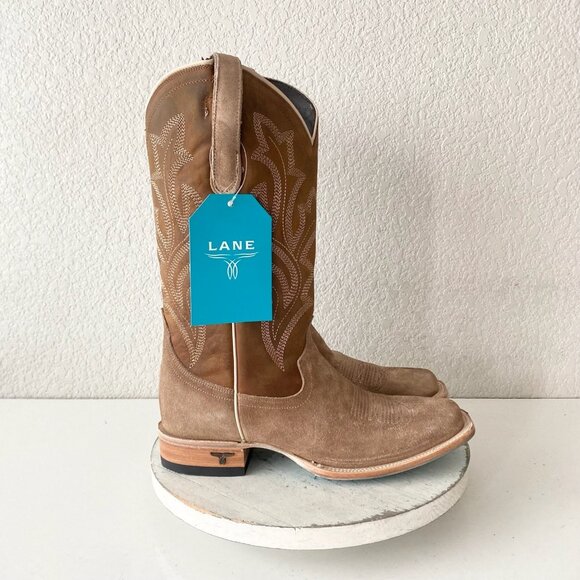 Lane SARATOGA Womens Square Toe Cowboy Boots 10 Latte Suede Western Cowgirl - Picture 2 of 11